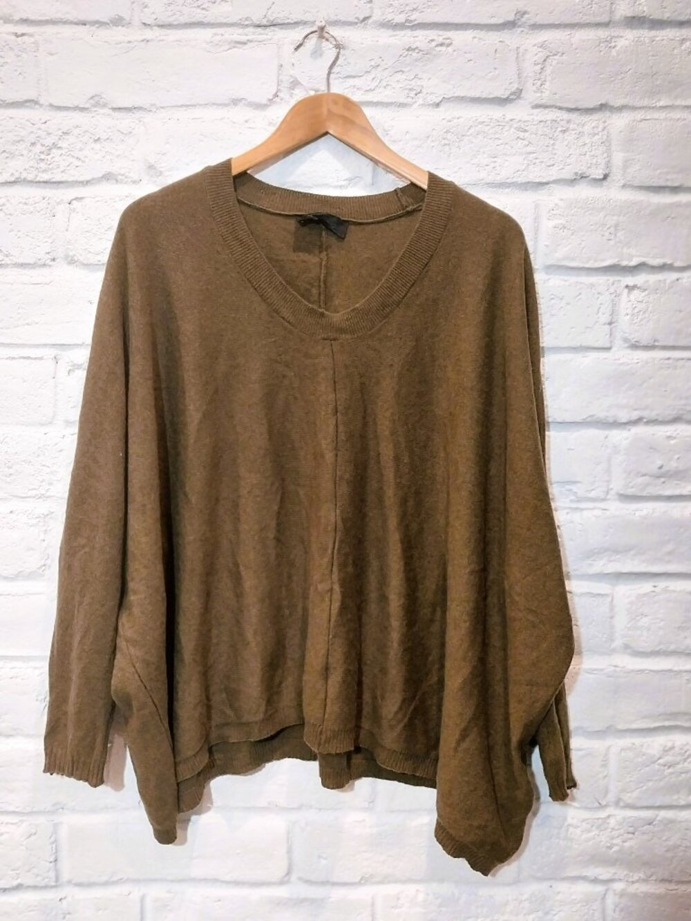 Zara Army Green Boxy Oversized Wool Cashmere Viscose Knit Pullover Sweater Small